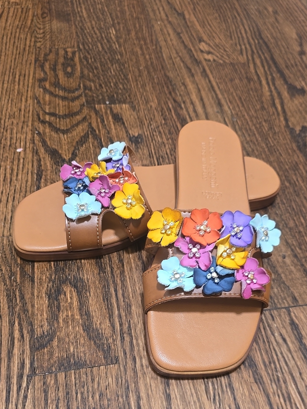 Fabio Maggenti Italy Leather Floral rhinestones Slide Sandals 7.5 - Picture 1 of 5